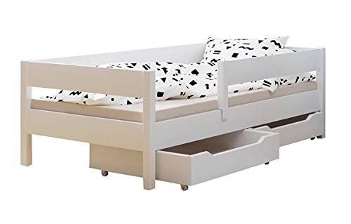 Cama individual para niños con cajones y colchón, 4 colores, muchos tamaños diferentes (140 x 70 cm), color blanco Cama individual para niños con cajones y colchón, 4 colores, muchos tamaños diferentes (140 x 70 cm), color blanco
