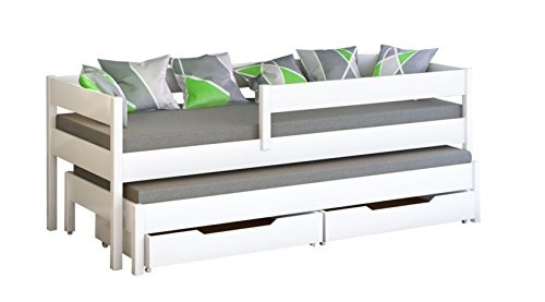 Cama individual para niños de Jula, con nido con dos colchones y cajones-, madera, Blanco, 180x90/170x80 Cama individual para niños de Jula, con nido con dos colchones y cajones-, madera, Blanco, 180x90/170x80