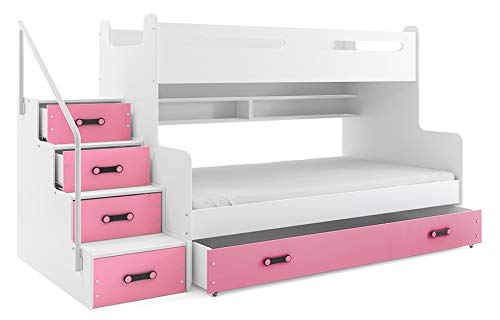 Cama litera triple MAX 3 (para tres niños) 200x80 y 200x120m , COLOR BLANCO - rosa , todo includo! PRECIO MAS BAJO!…