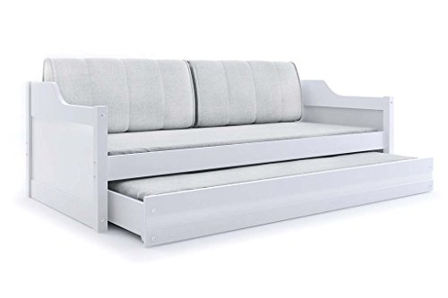 Cama nido DAVID, 200x90, COLOR BLANCO - con colchones de espuma, almohadas y somieres DE REGALO!