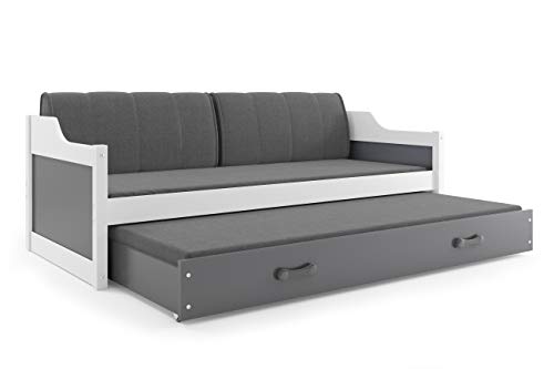 Cama nido DAVID, 200x90, COLOR BLANCO, GRIS- con colchones de espuma, almohadas y somieres DE REGALO!