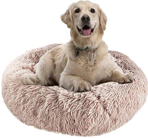 Cama para perros de tamaño mediano, cubierta de pelo de algodón de polipropileno, antideslizante, cómoda, lavable a máquina, marrón (80 x 80 cm)