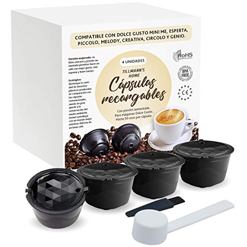 Capsulas Reutilizables Para Dolce Gusto 4 unidades - Segunda Generación De Cápsulas Recargables Para Dolce Gusto - Versión Mejorada De Capsulas Reutilizables Con Presión Aumentada Y Más Espuma