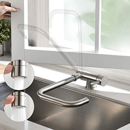 CECIPA 360° Grifo de cocina para fregadero,Grifos montados en ventanas,Grifo de Fregadero Plegable de Acero Inoxidable 304,Con dos tipos de descarga de agua