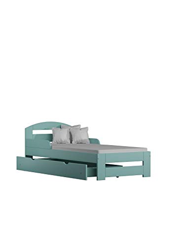 Children's Beds Home Cama Individual de Madera Maciza - Kiko con cajones sin colchón (180x90 + cajones - sin colchón, Turquesa)
