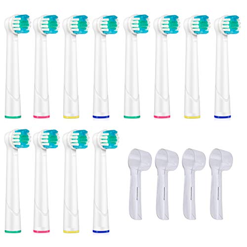 Chuangdi Paquete de 12 Precision Clean Cabezales de repuesto para cepillos de dientes eléctricos, compatible para Braun Oral-B Cepillo de dientes eléctrico, 4 protectoras de plástico higiénicas