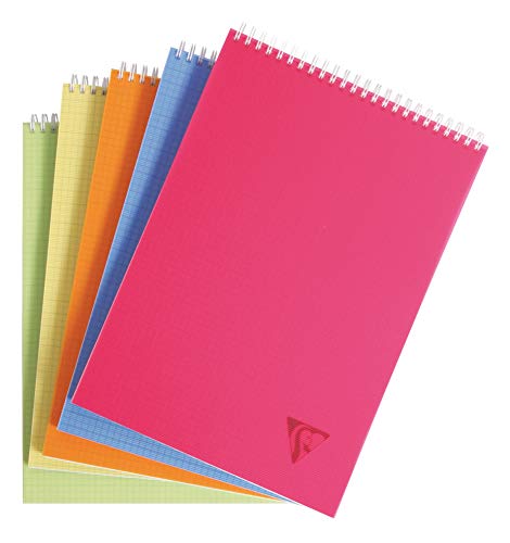 Clairefontaine 22903203 - Libreta escolar cuadriculada (espiral en la parte superior, A4, 80 hojas), 1 unidad, colores surtidos