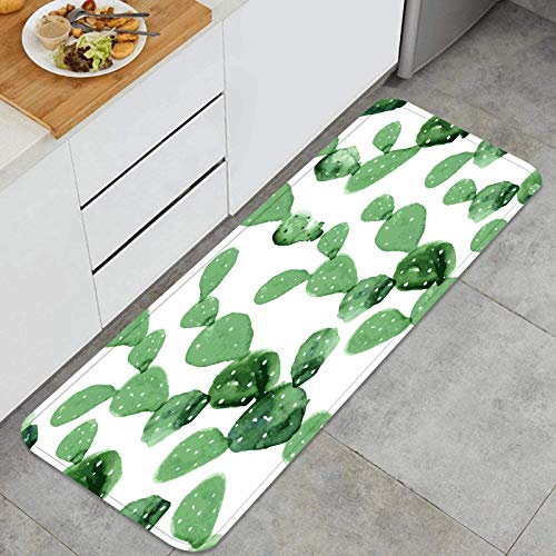 Cocina Antideslizante Alfombras de pie Vector, Acuarela, Seamless, Opuntia, Cactus, patrón Decoración de Piso Confortables para el hogar, Fregadero, lavandería-120cm x 45cm