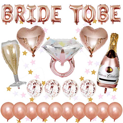 Cojoy Globos para despedida de soltera, 1 pcs Globos con letras de BRIDE TO BE, 14 pcs Globos de látex, 5 pcs globos de aluminio, Guirnalda colgante con forma de estrella de 2 M