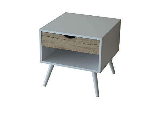 College Buck Mesita estilo nórdico, mesilla nórdica para dormitorio, salón,escritorio,despacho,estudio.Mesa de madera blanca con cajón color roble