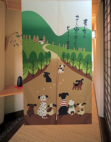 Cortina de puerta japonesa Noren para decoración del hogar, de LIGICKY, poliéster y mezcla de poliéster, Familia de perros felices, 33.5’’ x 59’’