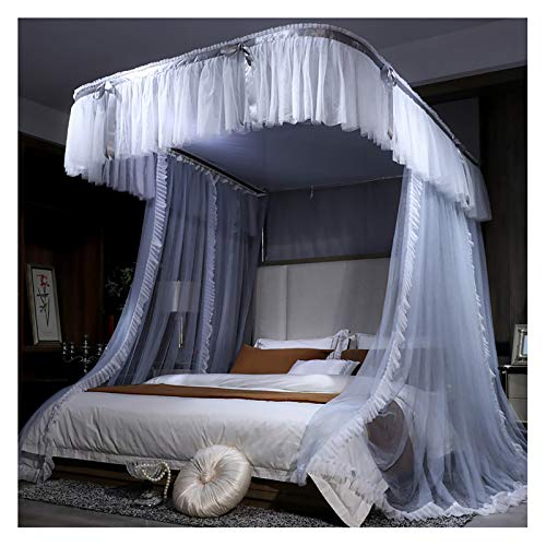 Cortinas Con Dosel Para Cama, 3 Aberturas Laterales, Mosquitera Para Piso Con Soporte En Forma De U, Dosel Para Niñas Para Dormitorio, Decoración De Cama De Princesa, Para Cama Ind(Size:180×220×210cm)