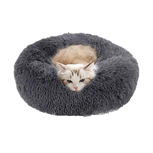 Cozywind Cama Gato Suave Cama Perro Redonda,Mascotas Calentito Cojín Lavable Invierno de Felpa,Diámetro 50cm, Gris Oscuro