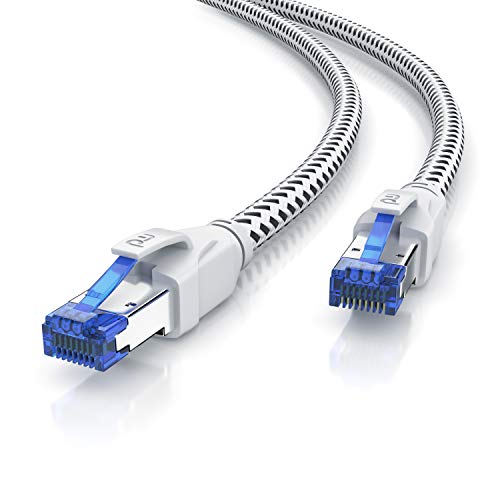 CSL - Cable de Red Cat.8, 40 Gbits, 15 m, Revestimiento de algodón, Cable de conexión LAN, Cable de Datos RJ45, Cable Ethernet Cat8, 40000 Mbits, apantallamiento S/FTP PIMF, Color Blanco