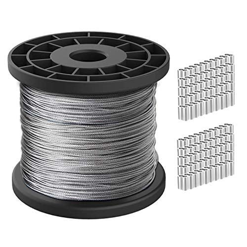 Cuerda de alambre de 1/16, cable de acero inoxidable 304, cable de avión de 100 m de longitud, núcleo de 7 x 7 hilos, resistencia a la rotura de 167 kg con 100 abrazaderas de aluminio engarzado Cuerda de alambre de 1/16, cable de acero inoxidable 304, cable de avión de 100 m de longitud, núcleo de 7 x 7 hilos, resistencia a la rotura de 167 kg con 100 abrazaderas de aluminio engarzado