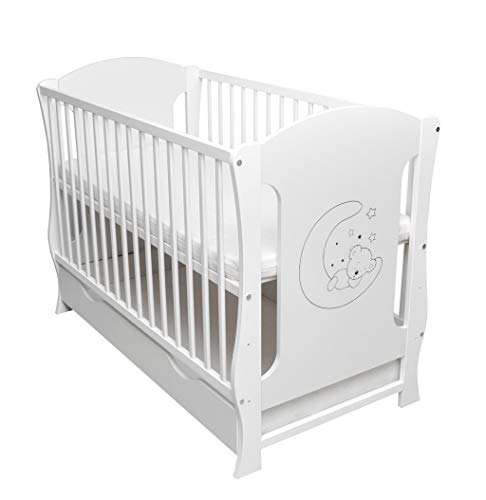 Cuna de bebé con cajón convertible cama infantil sofá con colchón 120 x 60 cm, color blanco
