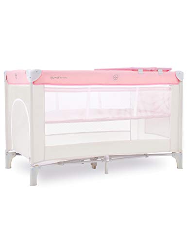 Cuna de Viaje Plegable Parque Infantil Portatil Cuna Bebe Cuna Colecho Niño con Colchon Cambiador Entrada Lateral Bolsa de Transporte Exterior y Interior Carga Hasta 15kg Beige + Rosa Cuna de Viaje Plegable Parque Infantil Portatil Cuna Bebe Cuna Colecho Niño con Colchon Cambiador Entrada Lateral Bolsa de Transporte Exterior y Interior Carga Hasta 15kg Beige + Rosa