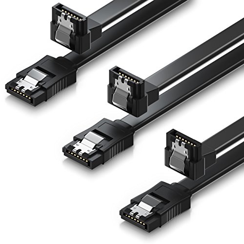deleyCON 3X 50cm Cable SATA III Cable de Datos S-ATA 3 6 GBit/s Cable de Conexión para HDD SSD - Clip Metálico - 1x Recto 1x Conector de 90° Tipo L - Negro