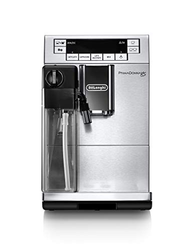 De'Longhi PrimaDonna XS Deluxe - Cafetera Superautomática con 15 Bares de Presión, Espresso y Cappuccino, Muy Estrecha 19.5 cm, Pantalla Digital, Personalización Cafés, 1450 W, ETAM 36.365.MB, Plata