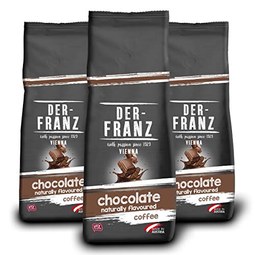Der-Franz - Café mezcla de Arábica y Robusta, asado, frijoles enteros aromatizado con chocolate natural y certificación UTZ, en grano, 3 x 500 g