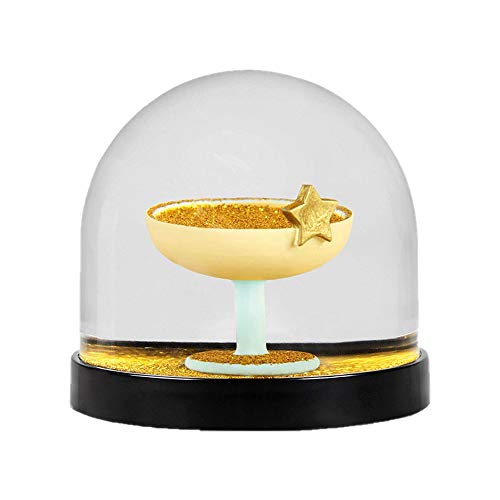 Divertida bola de nieve de alta calidad con cristal de champán y purpurina en oro, 8 x 8,5 cm de diámetro