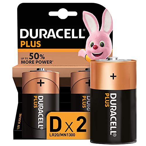 Duracell Plus D, Pilas Alcalinas, paquete de 2, 1,5 Voltios LR20 MN1300