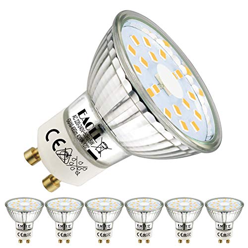 EACLL Bombillas LED GU10 4000K Blanco Neutro 5W Fuente de Luz 495 Lúmenes Equivalente 50W Halógena Lámpara. AC 230V Sin Parpadeo Focos, 120 ° Blanca Neutra natural Reflectoras Spotlight, 6 Pack