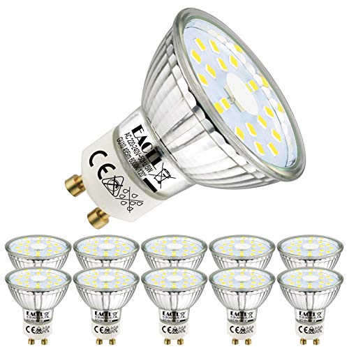 EACLL Bombillas LED GU10 6000K Blanca Fría 5W Fuente de Luz 495 Lúmenes Equivalente 50W Halógena. AC 230V Sin Parpadeo Focos, 120 ° Spotlight, Luz Diurna Blanco Frio Lámpara Reflectoras, 10 Pack EACLL Bombillas LED GU10 6000K Blanca Fría 5W Fuente de Luz 495 Lúmenes Equivalente 50W Halógena. AC 230V Sin Parpadeo Focos, 120 ° Spotlight, Luz Diurna Blanco Frio Lámpara Reflectoras, 10 Pack