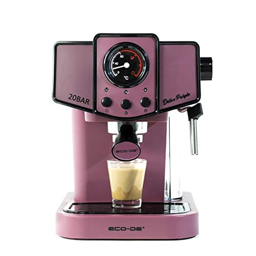 ECODE Cafetera Espresso Delice Purple, 20 Bares de Presión, Vaporizador Orientable, Depósito de 1.5 litros, Mono/Doble dosis, Manómetro con Temperatura ECO-419 DP