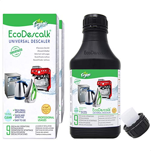 EcoDescalk Universal Ecológico Concentrado 2x9 Descalcificaciones. Descalcificador 100% Natural. Limpiador para Todo Tipo de Electrodomésticos: Hervidores, Lavadoras, Lavavajillas. Producto CE.
