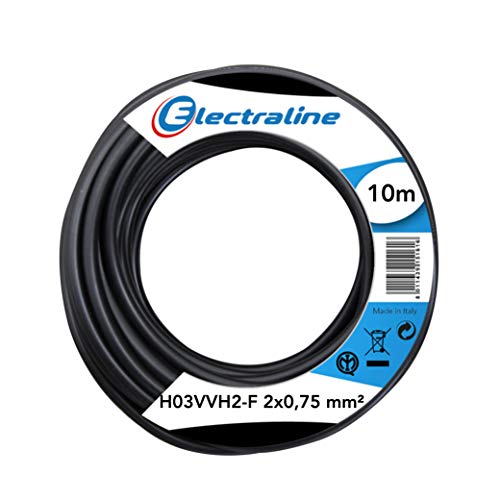Electraline 10921, Cable para Extensiones H03VVH2-F, Sección 2x0,75 mm, 10 mt, Negro