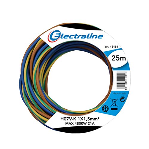 Electraline 25141 Cable Unipolar H07 V-K 3X1X1,5 25M Negro/Azul/Amarillo/Verde