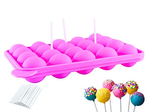ETHEL Molde Lollipop,20 Silicona Bandeja Pop Cake Stick Mould Lollipop Partido de Utensilios-Molde de Silicona para Cake Pop, Piruletas, Caramelos, Chocolate, Rosa