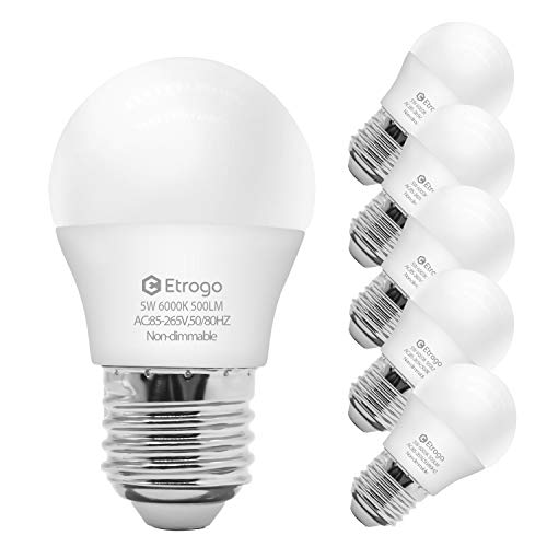 Etrogo E27 Bombilla LED 5W Blanco Frío 6000K G45 LED Bombilla de Pelota de Golf 50W Bombilla Incandescente Equivalente 500 Lúmenes No Regulable Ángulo de Haz de 270 ° (Paquete de 6 Unidades)