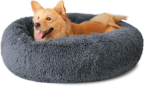 Fallcon 70CM Cama Perro Gato Grande Pequeño Antiestres Relajante Mascota Redonda Felpa Suave Cachorro Animales Domésticos Invierno, Cómoda y Lavable, Talla L (Gris Oscuro)