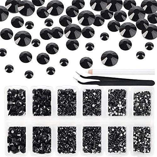 Feliciay 2016 piezas de cristal redondo de 1,6 a 6,5 mm con parte trasera plana, piedras de pedrería, abalorios, ropa de arte, zapatos, bolsas, decoración de elementos de diamantes (negro, 6 tamaños) Feliciay 2016 piezas de cristal redondo de 1,6 a 6,5 mm con parte trasera plana, piedras de pedrería, abalorios, ropa de arte, zapatos, bolsas, decoración de elementos de diamantes (negro, 6 tamaños)