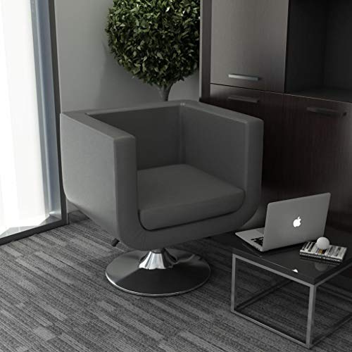 Festnight Butaca de Salón Sillas de Oficina Sillón Giratorio de Cuero Artificial para Cualquier Sala de Estar, Dormitorio, Entrada u Oficina Gris 62 x 56 x (66-76) cm