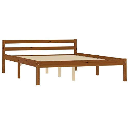 Festnight Estructura Cama Base Cama Marco de Cama Estructura de Cama de Madera Maciza de Pino Marrón Miel 140x200 cm