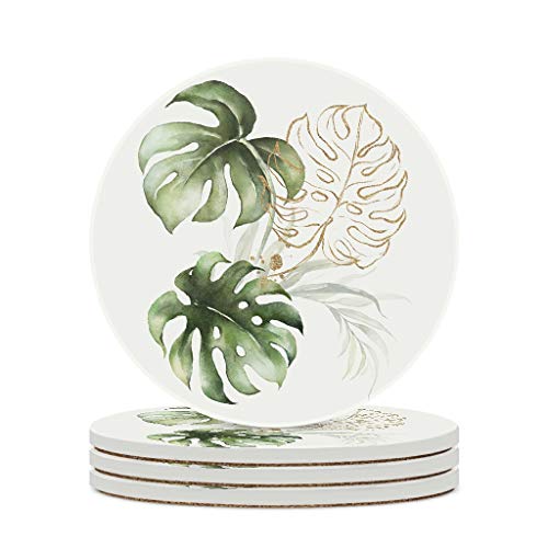 FFanClassic Posavasos de cerámica de hoja de plátano duradero de cerámica personalizable, diseño de tazas, compatible con la oficina para regalo de cumpleaños, color blanco, 4 unidades