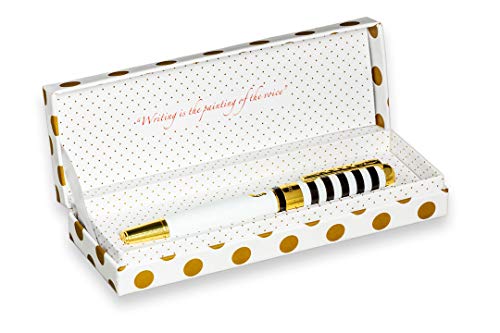 FILOU Bolígrafo roller recargable para mujer, con caja de regalo a juego, tinta negra, detalles en dorado grabados, acabado premium, Modelo Elegance