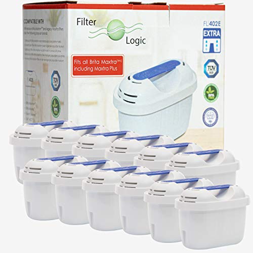 FilterLogic FL402E | Paquete de 12 - Cartucho filtrante compatible con Brita Maxtra+ Plus filtro agua para Jarra de agua Brita fill&enjoy Marella Style Flow Elemaris Fun - BWT Penguin - Tassimo