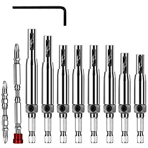 flintronic® Juego de 11 Brocas Centrales, Bisagras Autocentradas, Perforadoras, Herramientas de Carpintería Para Puerta de Armario, Brocas de Ventana de Puerta Ajustable flintronic® Juego de 11 Brocas Centrales, Bisagras Autocentradas, Perforadoras, Herramientas de Carpintería Para Puerta de Armario, Brocas de Ventana de Puerta Ajustable