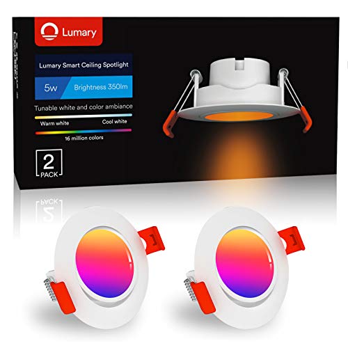 Foco Empotrable LED 5W WiFi Inteligente Downlight LED Techo Color Ajustable 2700K-6500K Blanco Cálido/Frío RGBW Rotable Ojos de Buey de LED，Compatible con Alexa/Google Home（2PCS）