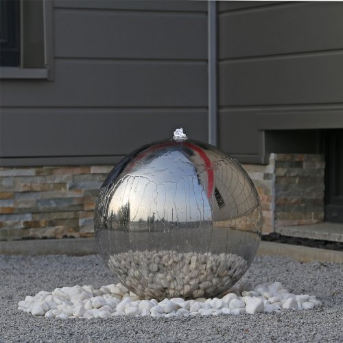 Fuente de acero inoxidable ESB5 pulido con 48cm gran fuente de bola de acero inoxidable para jardín con iluminación LED
