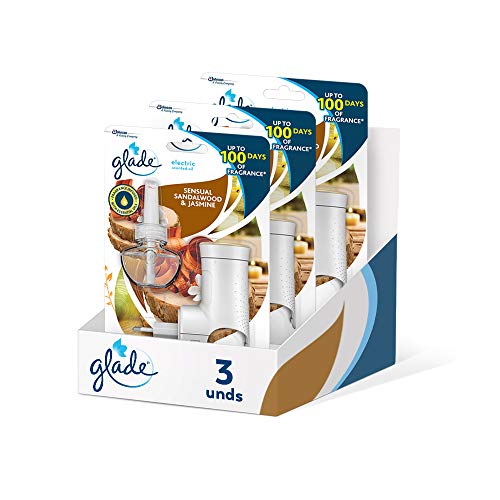 Glade Bali Sándalo & Jazmin - Pack de 3 Ambientadores Eléctricos Líquidos con Aceites Esenciales (Difusor + Recambio)