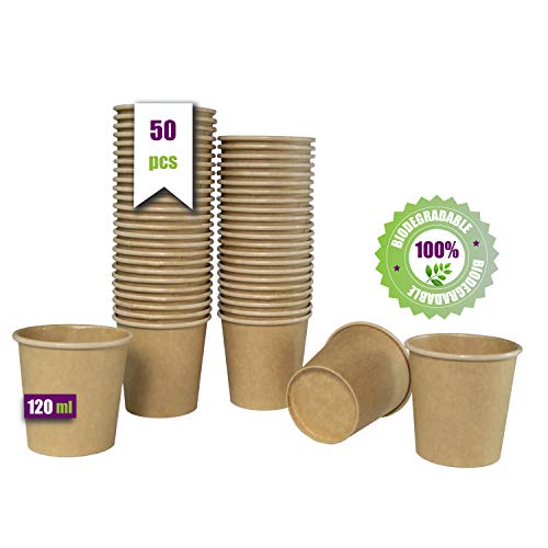 GoBeTree 50 Vasos Desechables café Papel Kraft con PLA de 120 ml. Vasos biodegradables para café. Tazas de café para Llevar Color marrón.