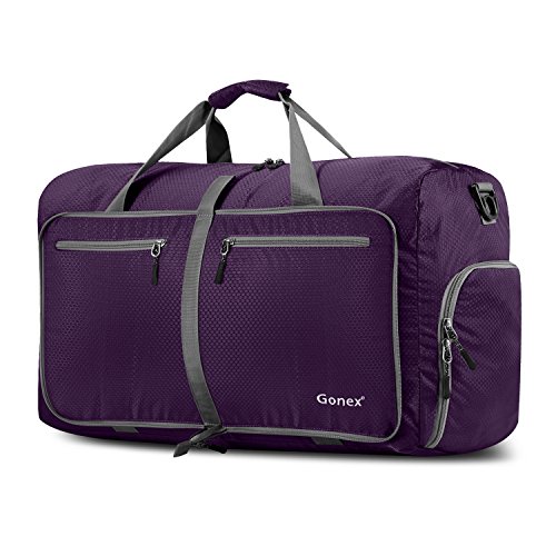 Gonex Bolsa de Viaje 60L, Plegable Ligero Bolso Equipaje Maleta Grande Bolsas Deportes Gimnasio Maletas de Mano Impermeable Duffel Travel Bag para Hombres y Mujeres Fin de Semana (Morado)