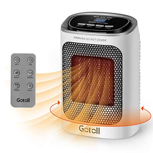 Gotoll Calefactor Eléctrico 1500W,Calefactor Cerámico 3 Modos,Mando a Distancia,12H Temporizador,Oscilación Automática,Protección sobrecalentamientoSistema Antivuelco,Calentador de Espacio Portátil