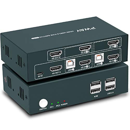 GREATHTEK GHT HDMI KVM Switch Dual Monitor 2 Puertos,Conmutador HDMI USB,2 USB 2.0,4K @ 30Hz,YUV4: 4: 4,Ultra HD,con Pantalla Extendida,Hotkey Switch, con Cable