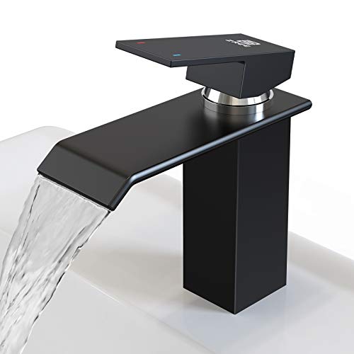 Grifo Lavabo Cascada, ZREE Grifos Lavabos de Doble Función Frío y Caliente, Bajo Nivel de Ruido Grifos de Lavabo,Grifo de Baño Negro…